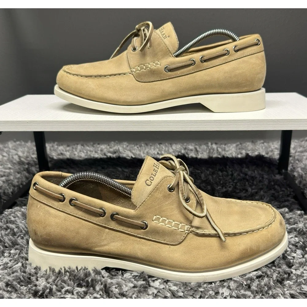 Cole Haan Boat Shoes Mens Size 11 Beige Leather Deck Resort Nautical Prep Yacht